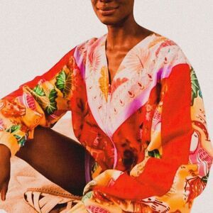 Farm Rio Mixed Scarves Windbreaker Jacket Multicolor Patchwork Maximalist SMALL